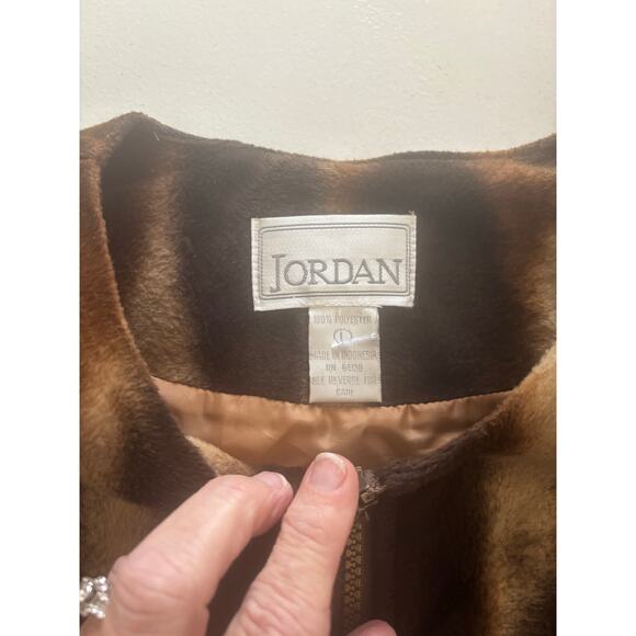 Jordan Faux Fur Zip Vest Brown Tan Ombre Animal Print 90s Y2K Cozy Layer large - Picture 3 of 7